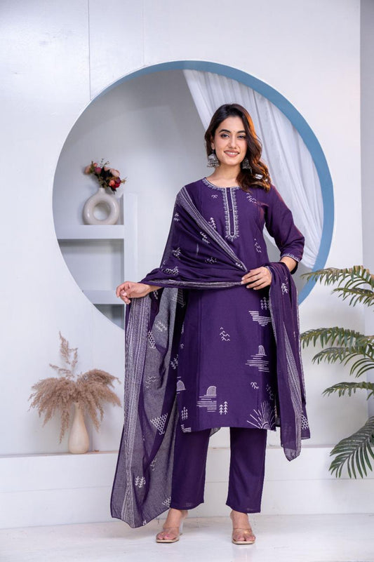 Pure Cotton Ethnic Kurta Set with Pant & Dupatta for Women