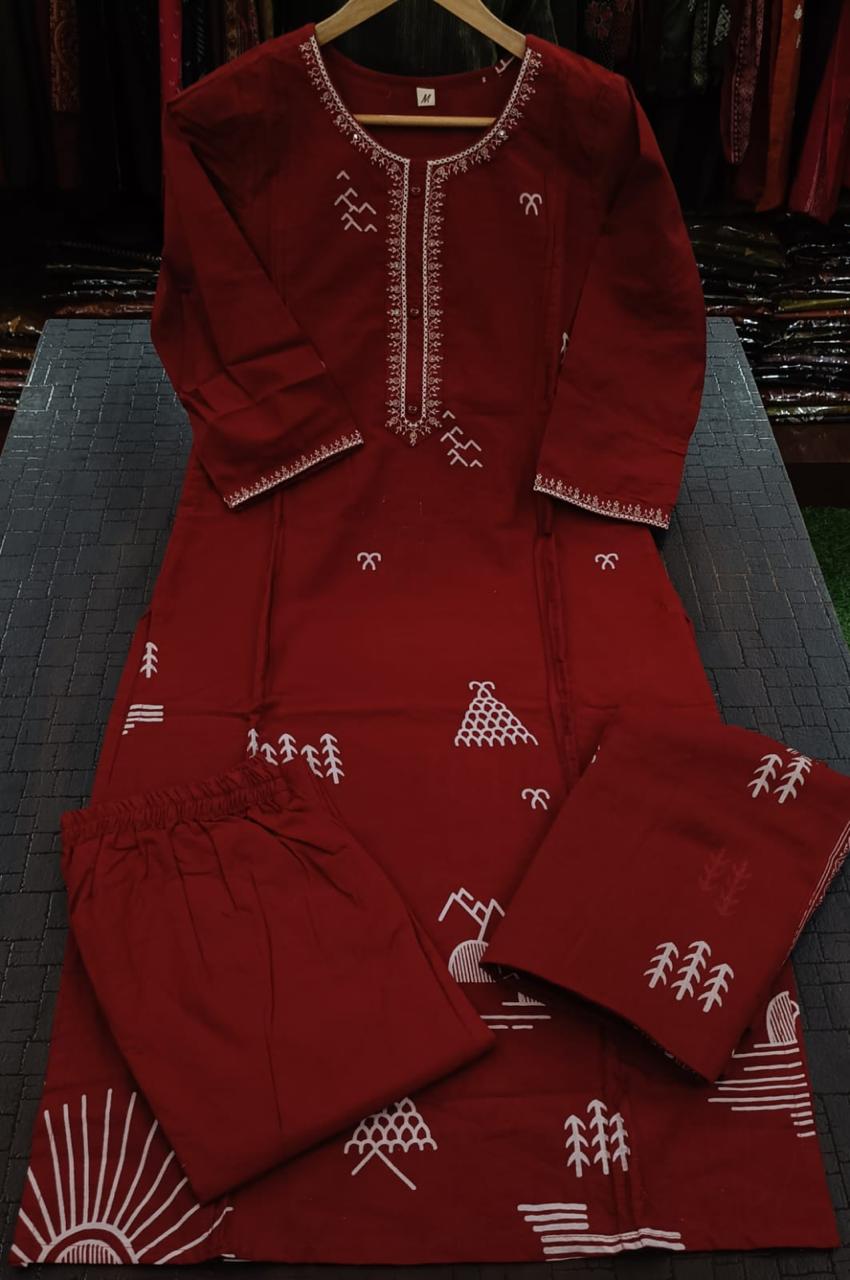 Bagrubazzar Stylish Cotton Kurta Set – Kurta, Pants & Dupatta Combo