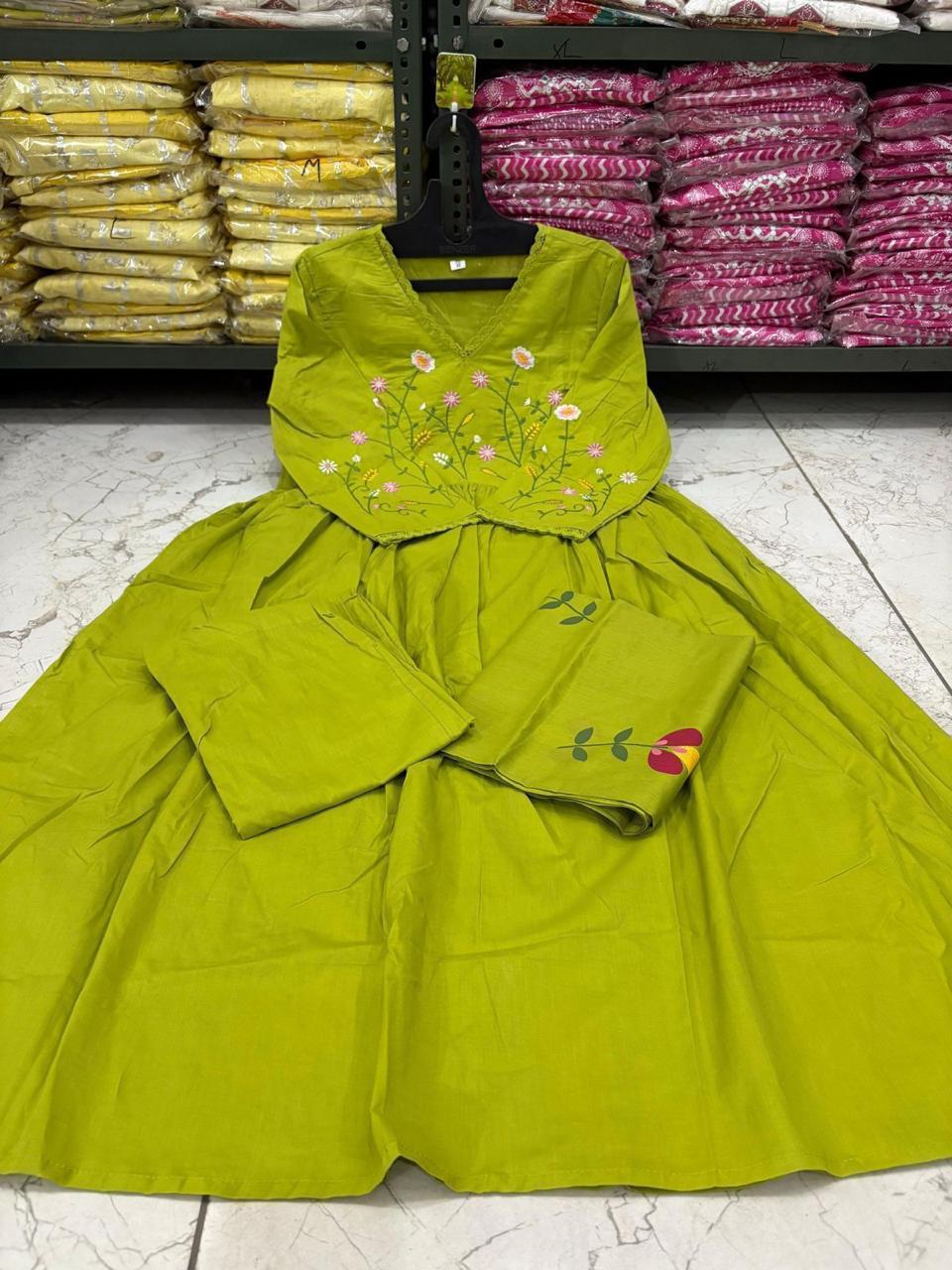 Premium Cotton Strength Kurta Set for Women with Embroidered Neck Design & Pants
