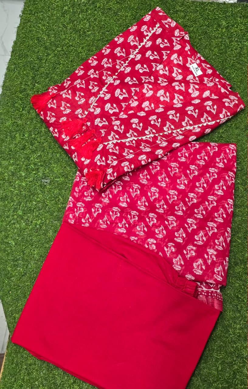 Printed Cotton Anarkali Kurti Set with Palazzo & Mulmul Dupatta โ 3 Piece Ethnic Suit for Women