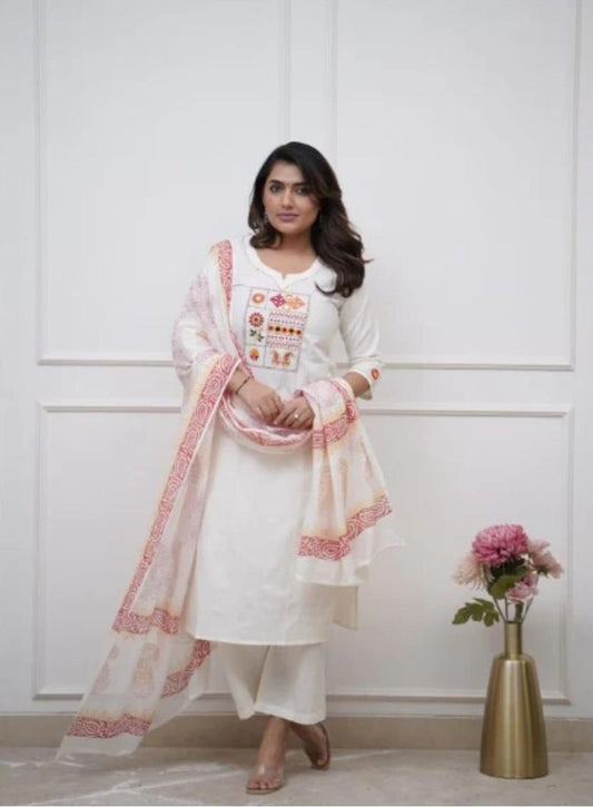 Bagrubazzar Women Cotton Kurta Set with Pant & Dupatta – 3 Piece Ethnic Suit
