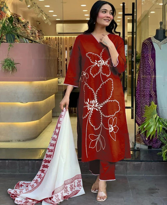 BagruBazzar Women’s Designer Three Piece Suit with Beautiful Embroidery