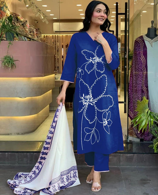 BagruBazzar Premium Embroidery Work Three Piece Suit Set with Dupatta