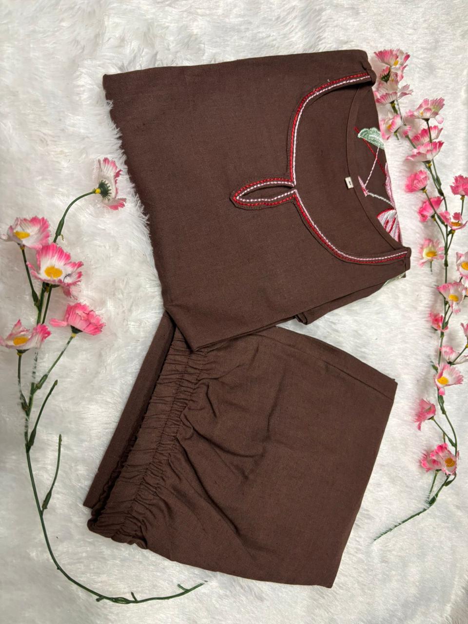 BagruBazzar Womenโs Premium Cotton Flex Co-Ord Set with Elegant Embroidery