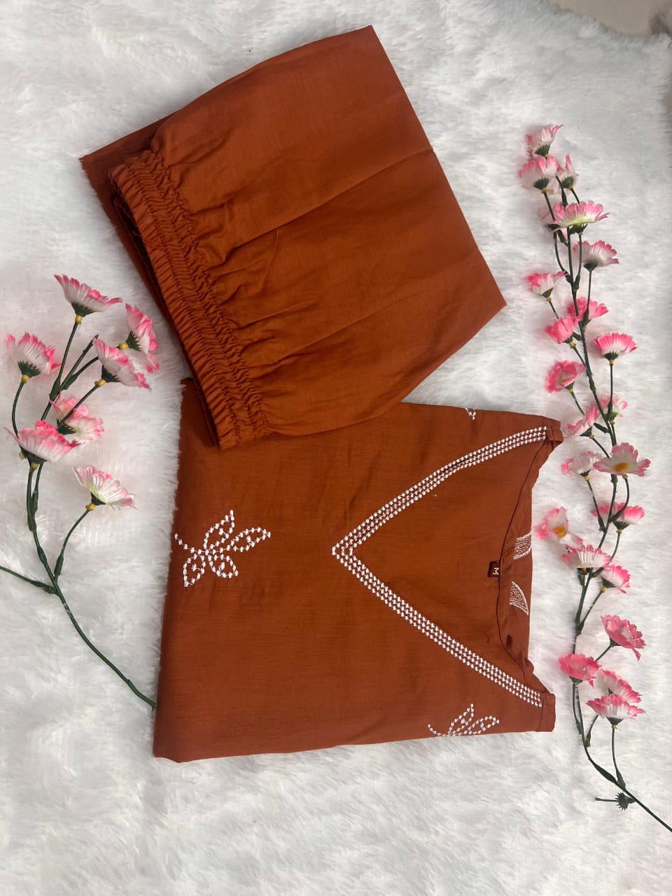 Pure Cotton Embroidered Kurti Set with Pant | Summer Ethnic Wear | Bagrubazzar