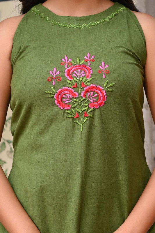 Bagrubazzar A-Line Cotton Kurta Set for Women with Embroidered Neck & Pocket – Elegant Ethnic Wear (BBKF02)