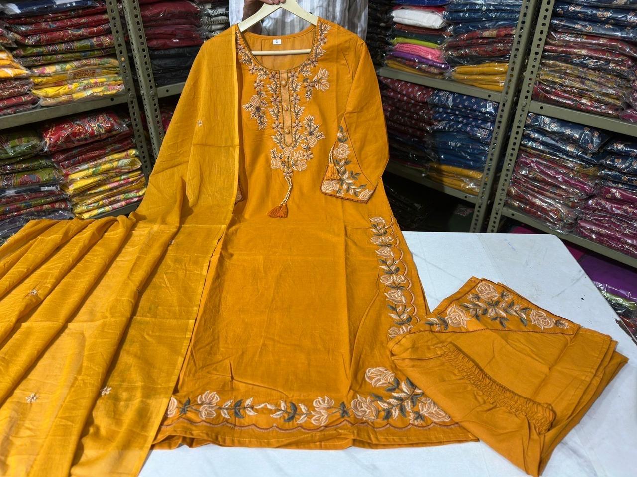 Bagrubazzar Hand Embroiderd Kurti Plazo With Dupatta Set (BBKF06)