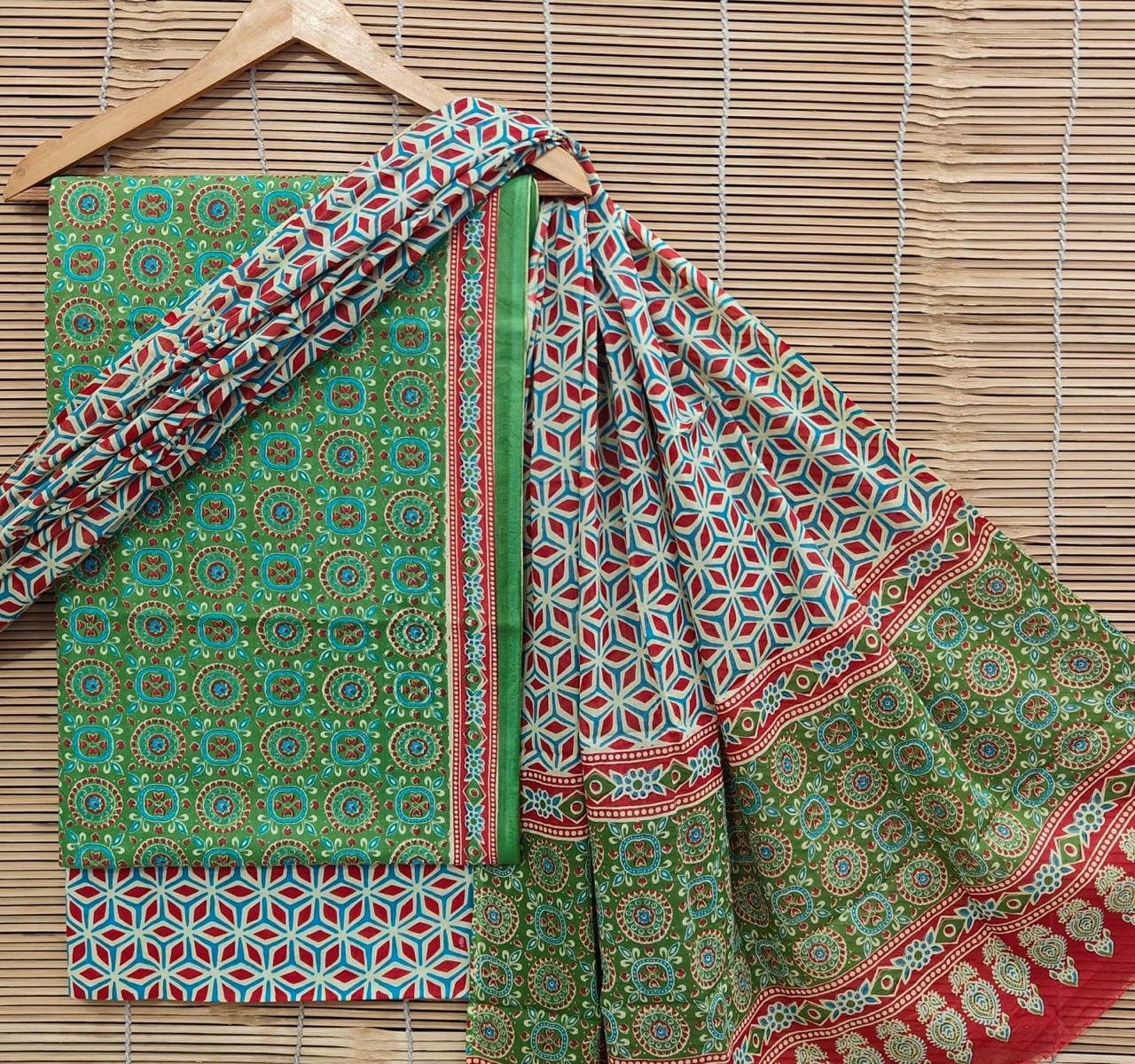 Bagrubazzar Unstitched Cotton Suit for Women – Handblock Printed with Cotton Dupatta Set