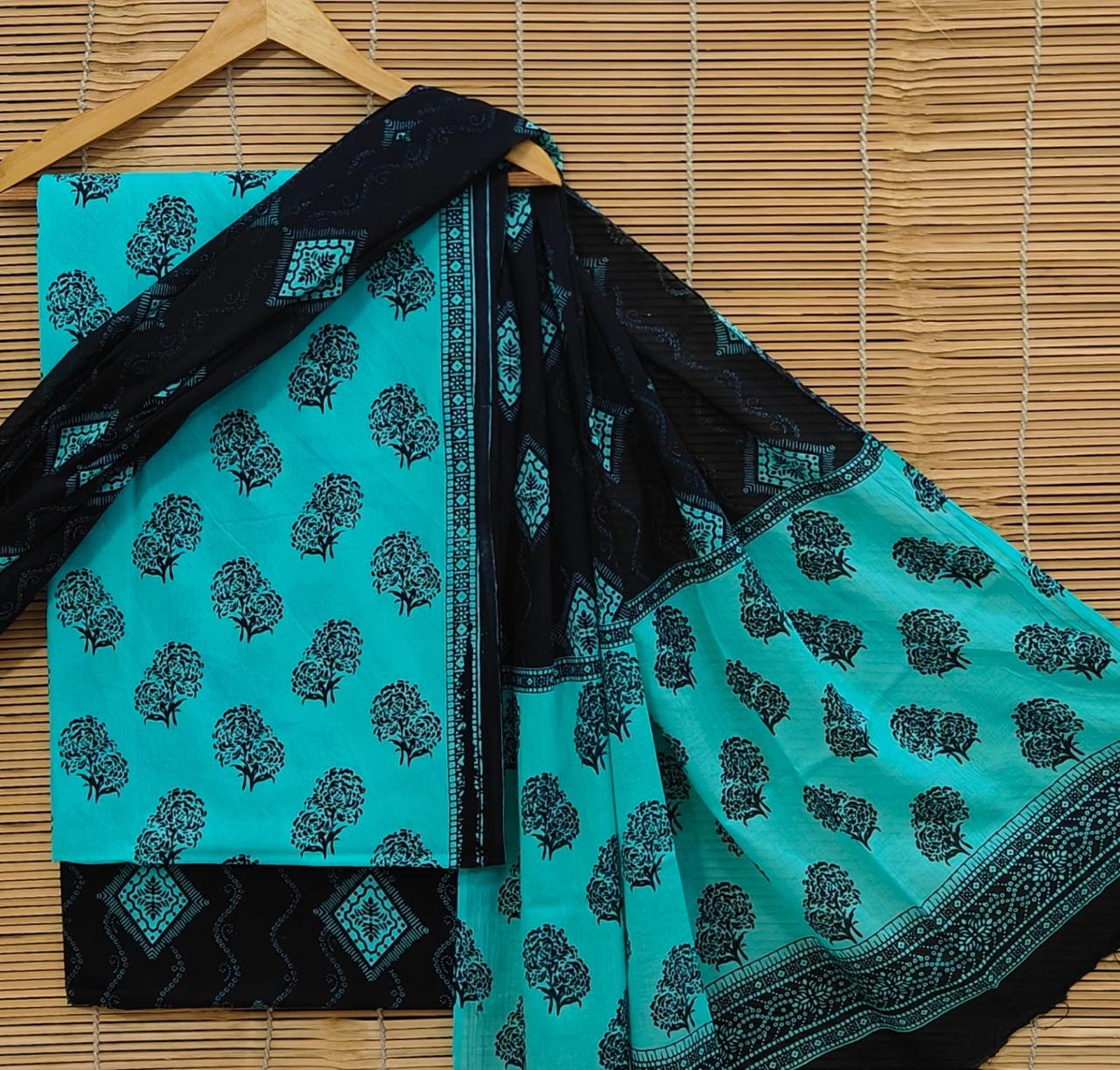 Handblock Print Cotton Suit With Cotton Dupatta for Women – Unstitched Set