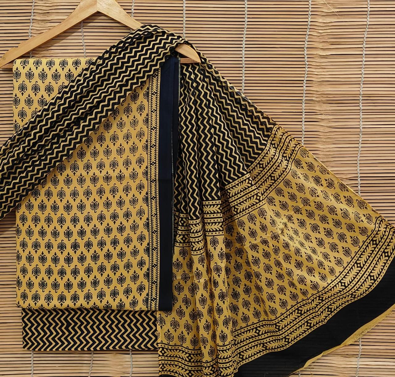 Jaipur Handblock Print Cotton Unstitched Suit Set with Cotton Dupatta for Women(BBRAHCO03) 2