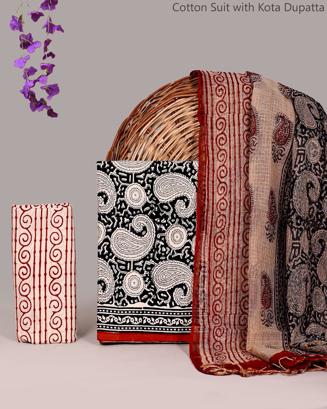 Bagrubazzar Jaipur Handblock Print Cotton Suit Set with Elegant Kota Doria Dupatta