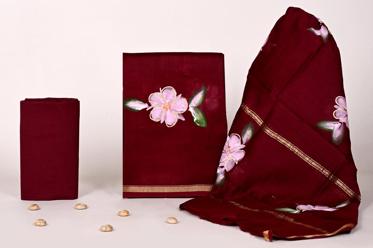 Bagrubazzar Premium Chanderi Silk Suit Set – Handblock Print Unstitched Ethnic Salwar Kameez