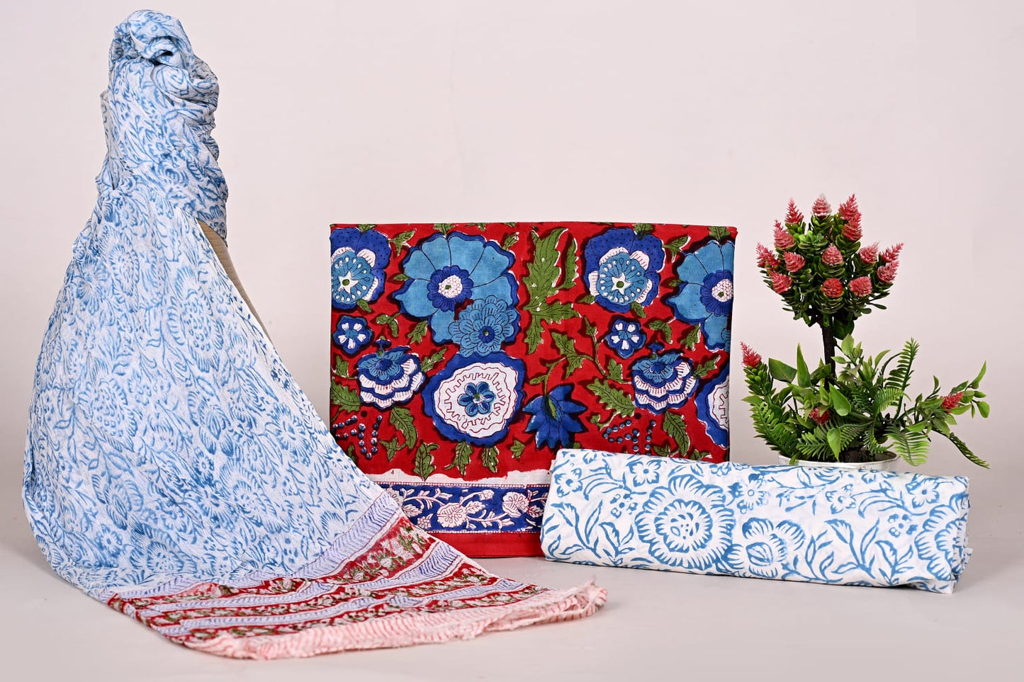 Handcrafted Bagru Print Cotton Unstitched Suit with Chiffon Dupatta – Traditional Jaipur Style