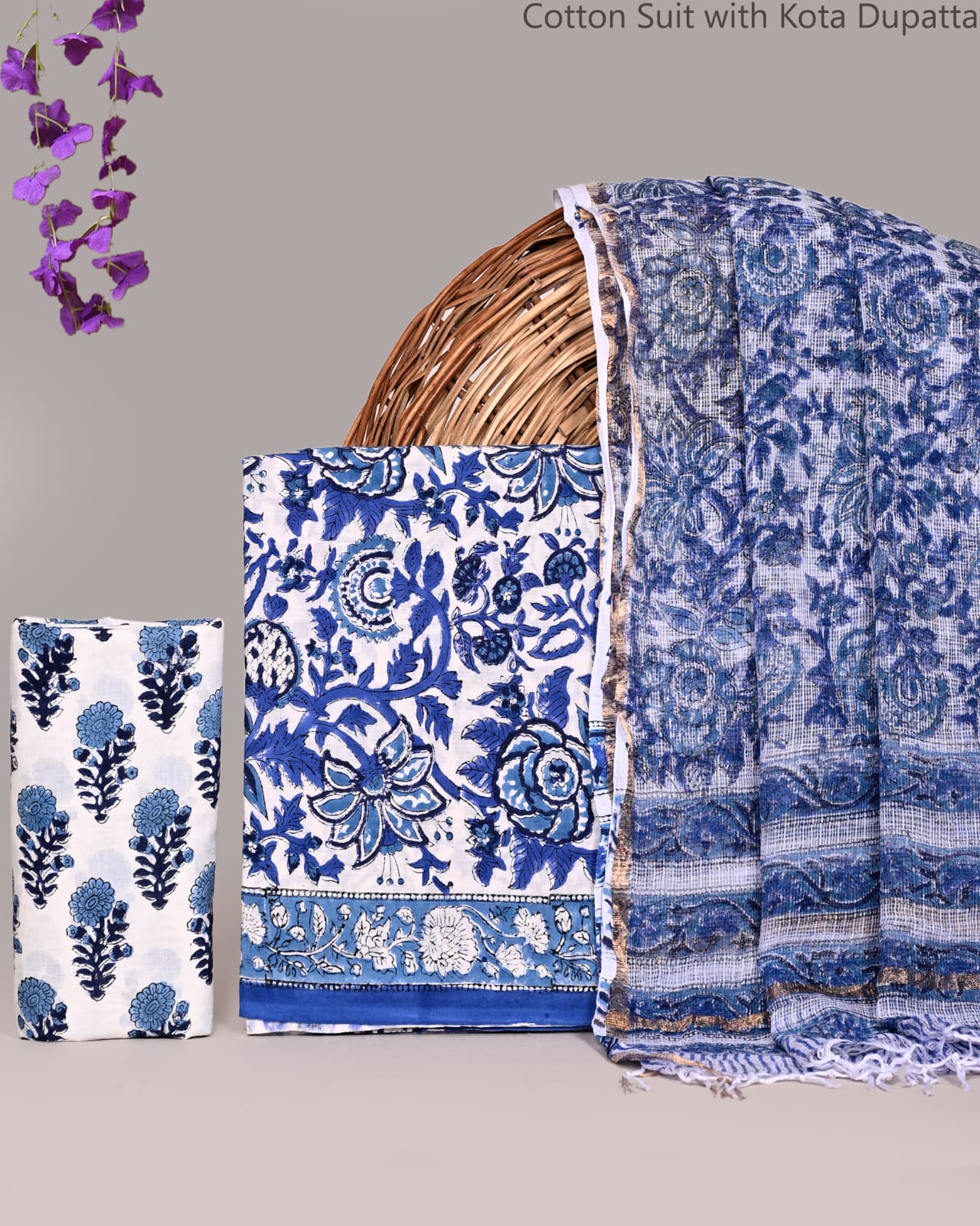 Bagrubazzar Authentic Jaipur Handblock Cotton Suit Set with Kota Doria Dupatta