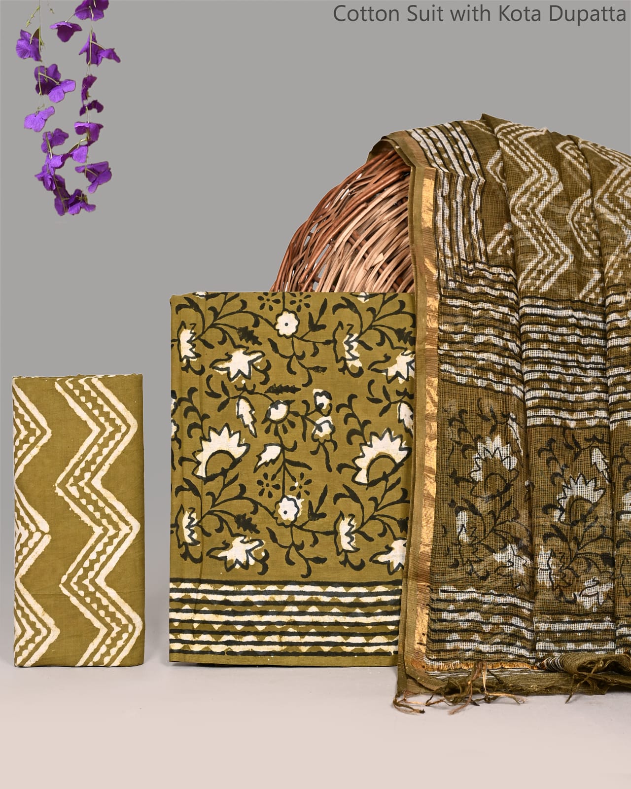 Bagrubazzar Ethnic Jaipur Handblock Print Cotton Suit with Kota Doria Dupatta