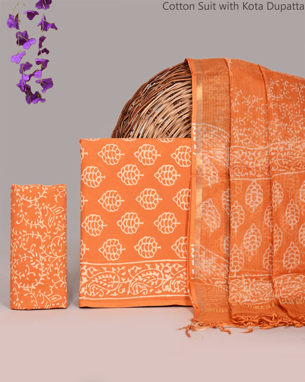 Bagrubazzar Handmade Bagru Handblock Cotton Suit Set with Kota Doria Dupatta