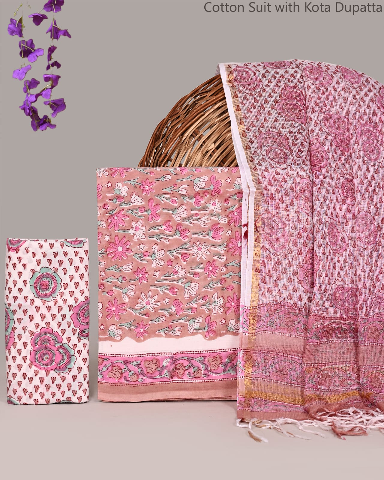 Bagrubazzar Traditional Bagru Print Cotton Suit Set with Kota Doria Dupatta – Ethnic Wear for Women