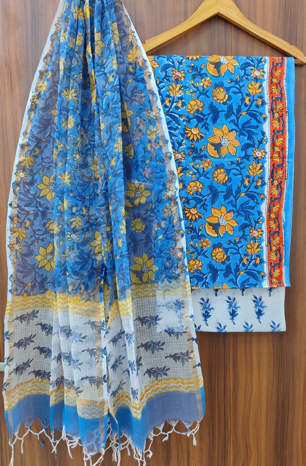 Jaipur Handblock Printed Cotton Suit Set with Kota Doria Dupatta | Traditional Indian Wear