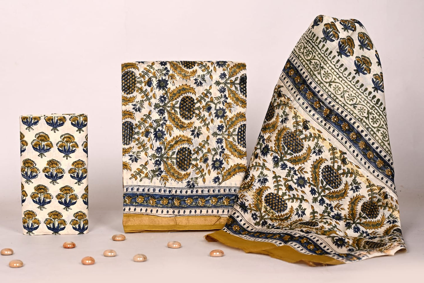 Handblock Bagru Print Chanderi Dress Material Suit Set for Women