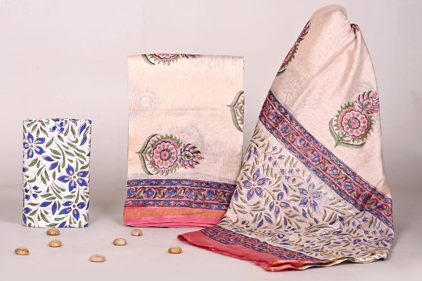 Traditional Handblock Jaipur Print Chanderi Unstitched Suit Set for Women