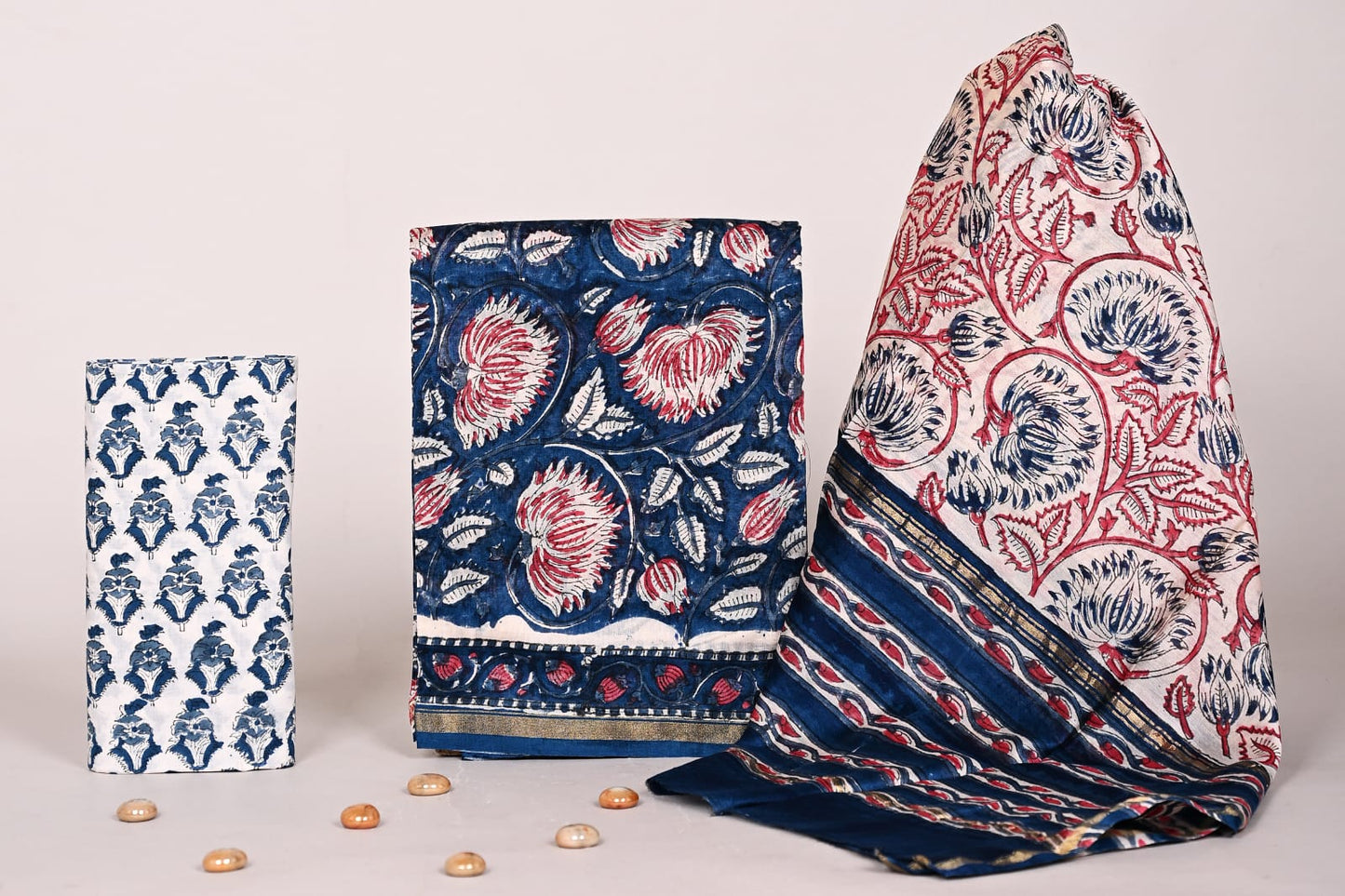 Jaipur Handblock Print Chanderi Dress Material with Dupatta for Women