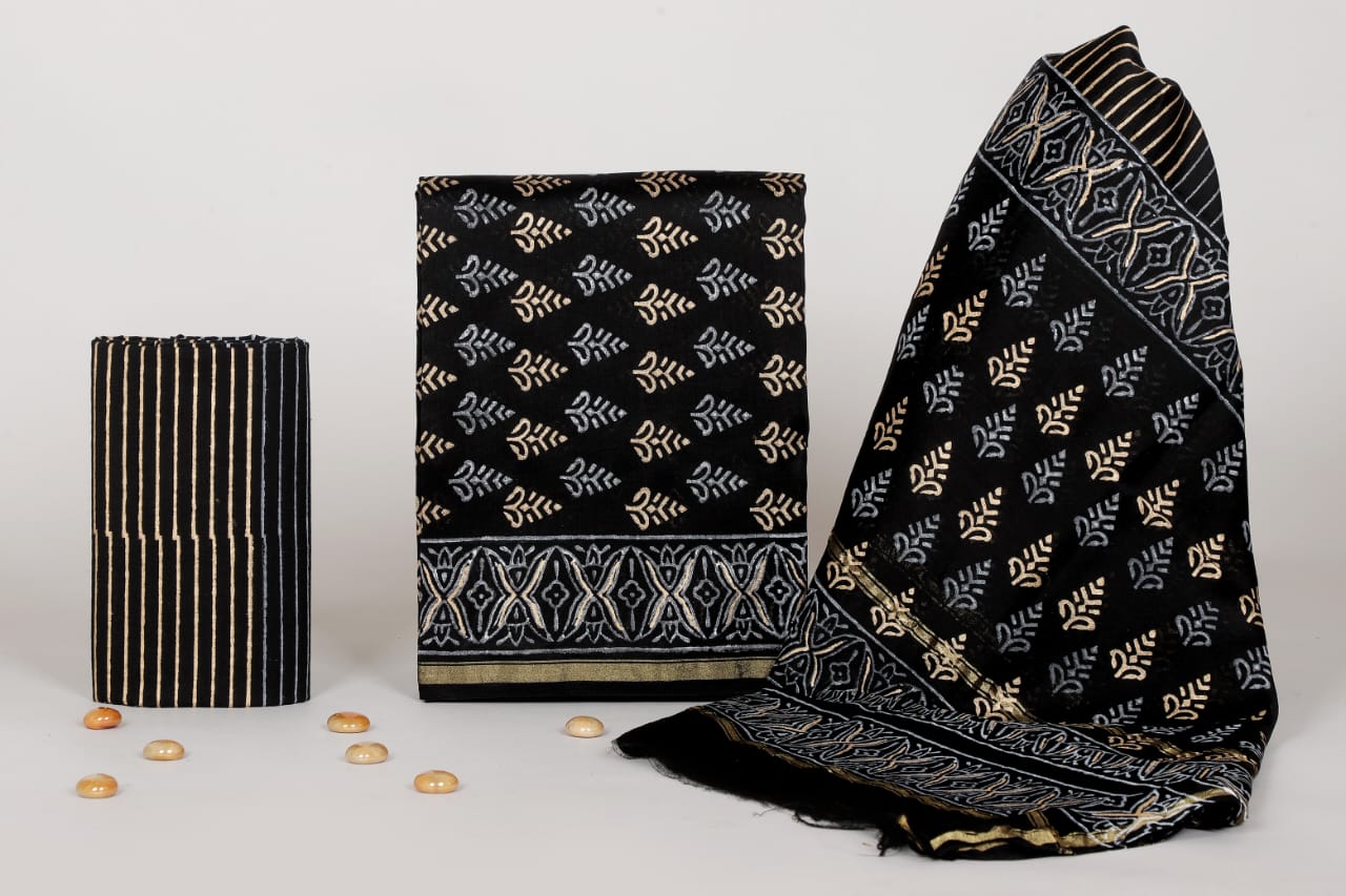 Handcrafted Jaipuri Handblock Chanderi Suit Set for Women