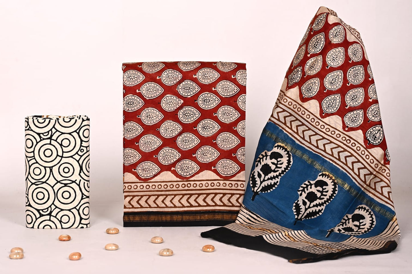 Bagrubazzar Ethnic Handblock Print Chanderi Silk Unstitched Suit Set – Elegant Designer Wear