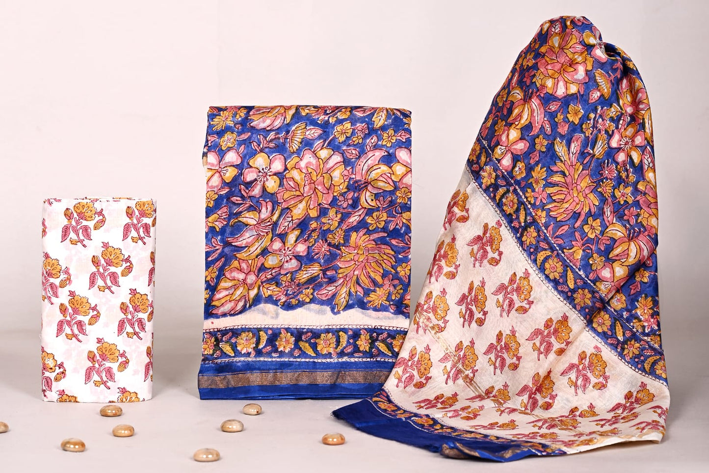 Bagrubazzar Designer Chanderi Silk Suit Fabric – Handblock Print Salwar Kameez Set