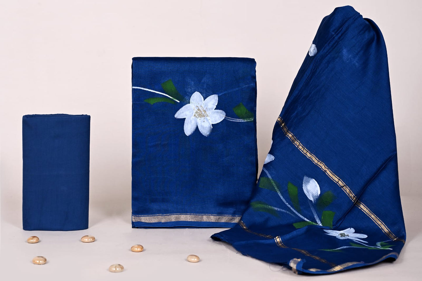 Bagrubazzar Elegant Hand Block Print Chanderi Silk Suit Fabric Unstitched with Dupatta