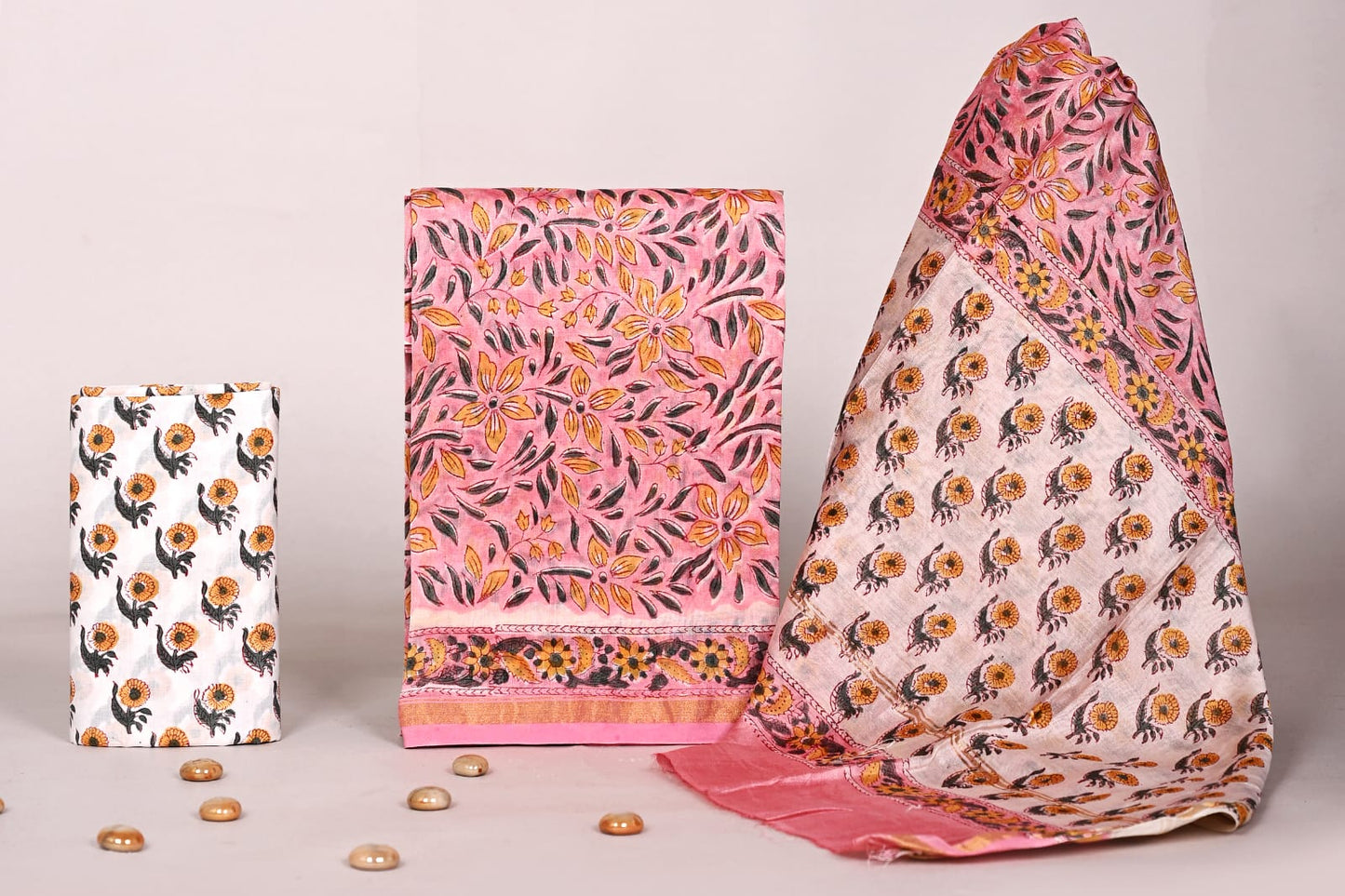 Bagrubazzar Soft Chanderi Silk Handblock Printed Unstitched Suit with Matching Dupatta