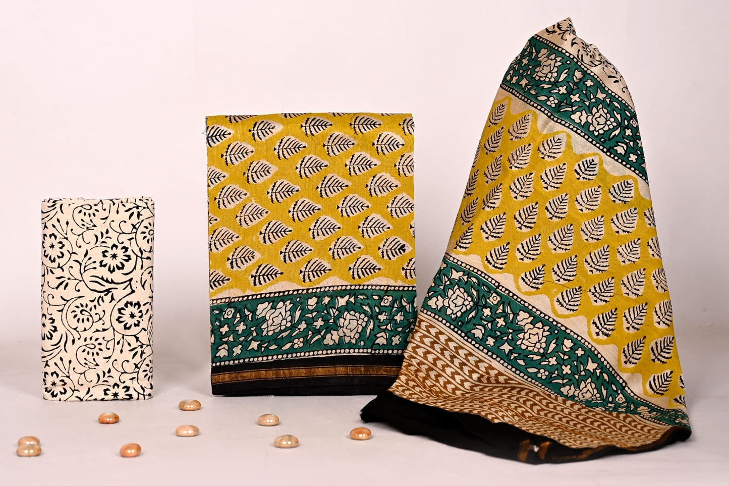 Bagrubazzar Ethnic Handblock Print Chanderi Silk Suit Fabric with Dupatta (Unstitched)