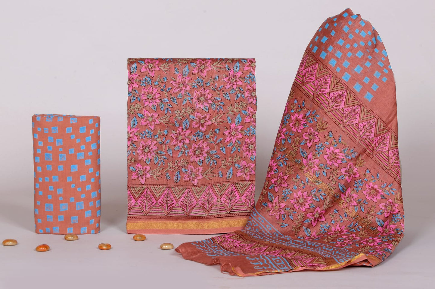 Bagrubazzar Unstitched Chanderi Silk Suit Set – Handblock Printed Ethnic Wear for Women