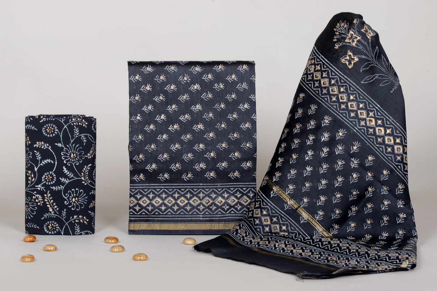 Bagrubazzar Festive Wear Handblock Printed Chanderi Silk Unstitched Suit with Dupatta
