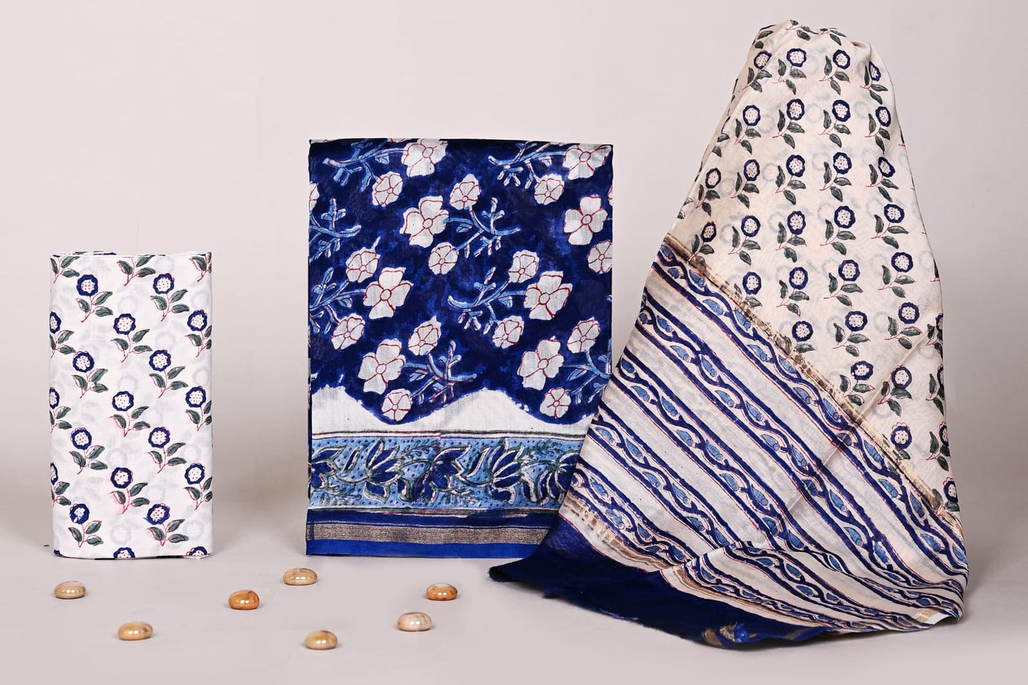 Bagrubazzar Traditional Indian Handblock Print Chanderi Silk Suit Material with Dupatta