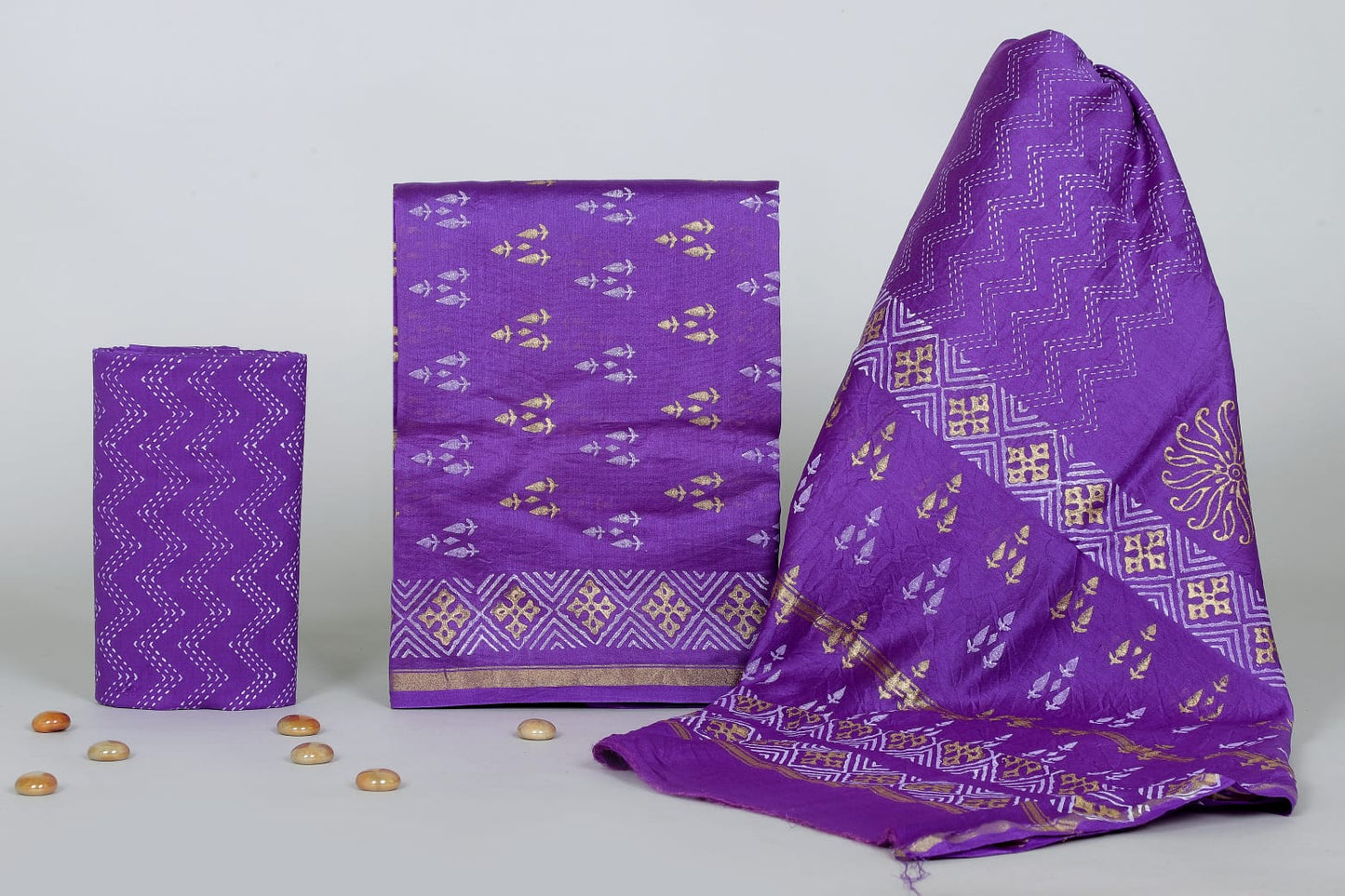 Bagrubazzar Handblock Printed Chanderi Silk Unstitched Suit with Dupatta for Women Wear