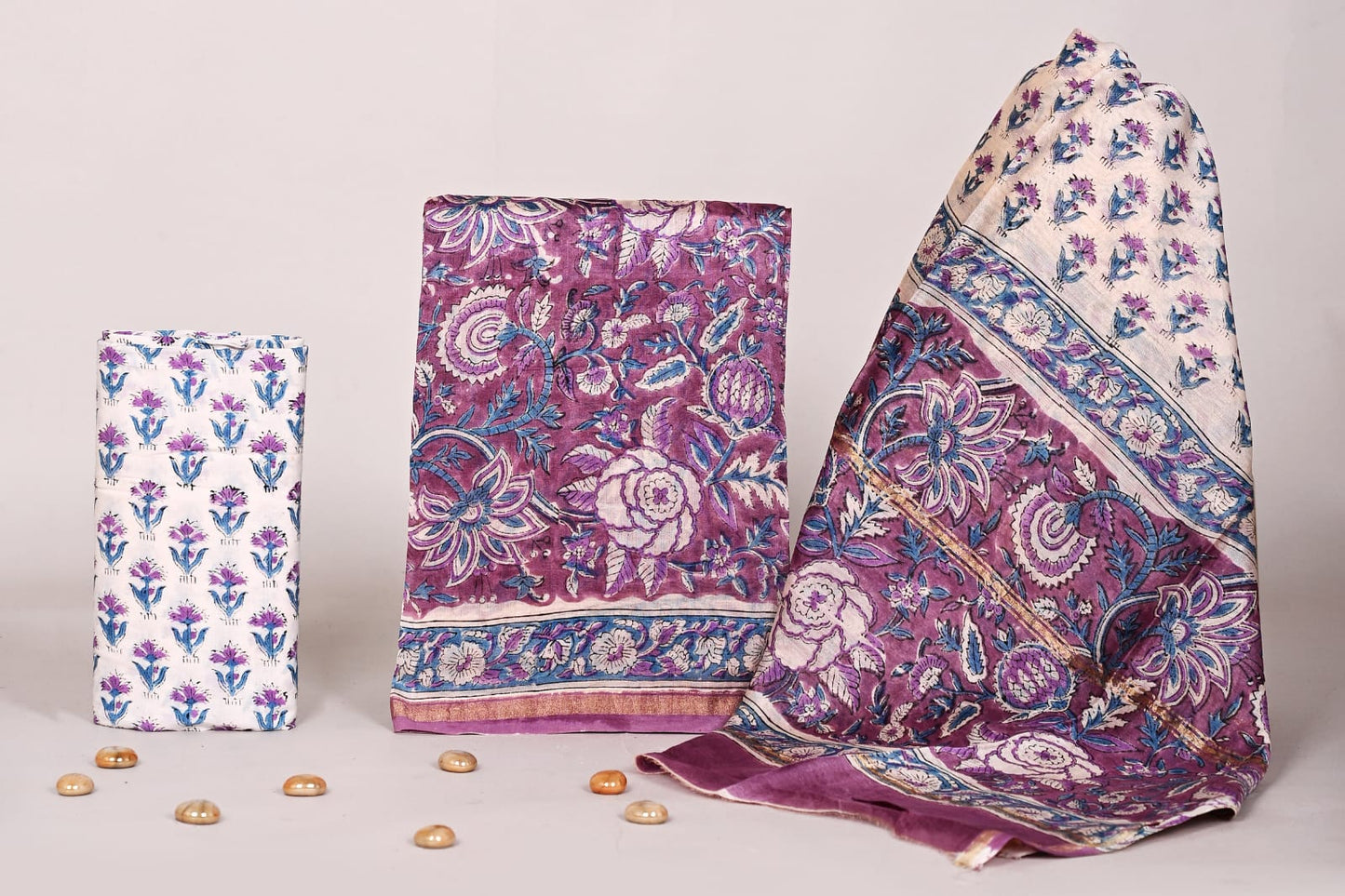 Bagrubazzar Women Handblock Printed Chanderi Silk Suit Set Unstitched with Dupatta