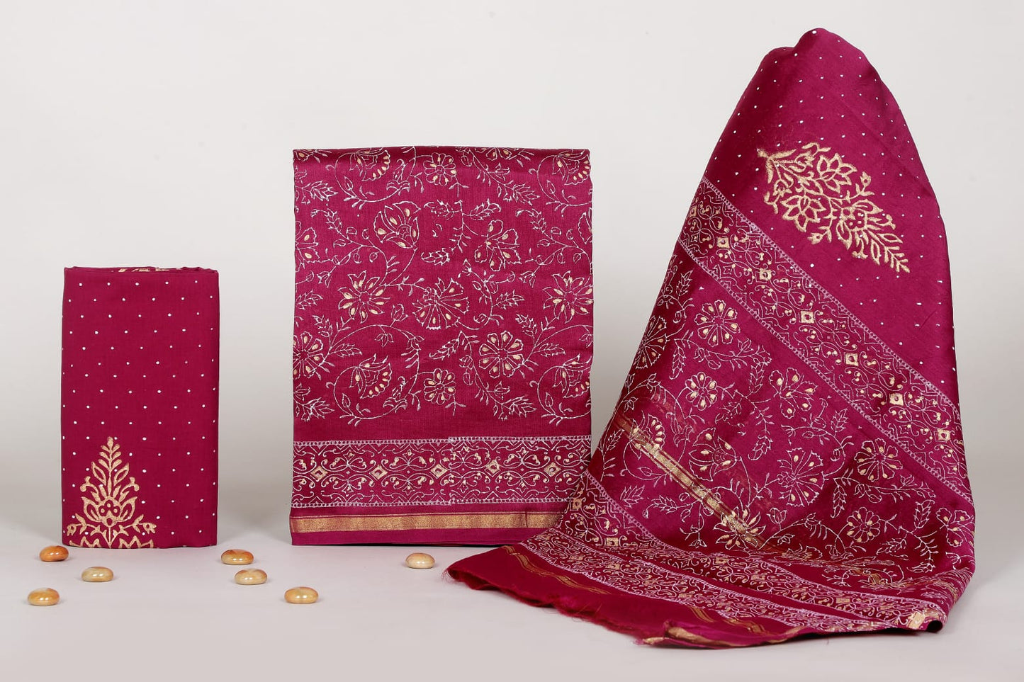 Elegant Sanganeri Handblock Printed Chanderi Unstitched Suit Set – Ethnic Collection