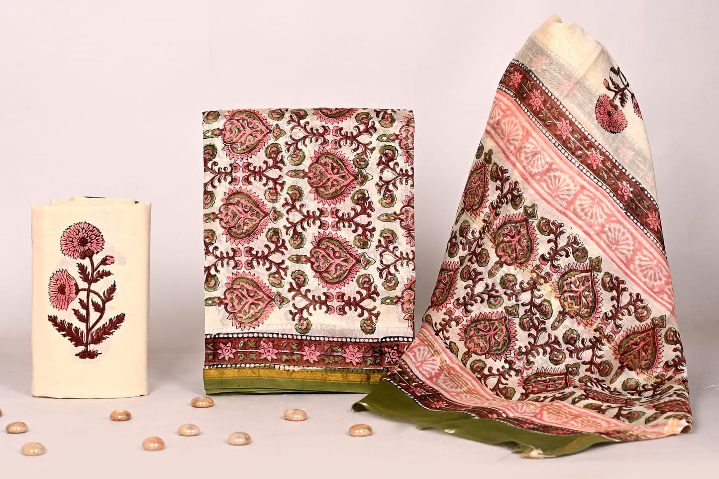 Elegant Bagru Print Chanderi Unstitched Suit Set – Ethnic Wear for Women