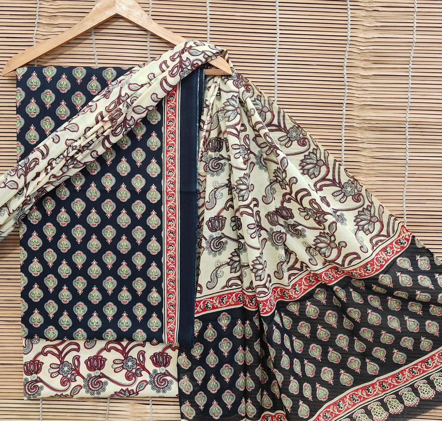 Bagrubazzar Bagru Handblock Cotton Suit with Cotton Dupatta Set