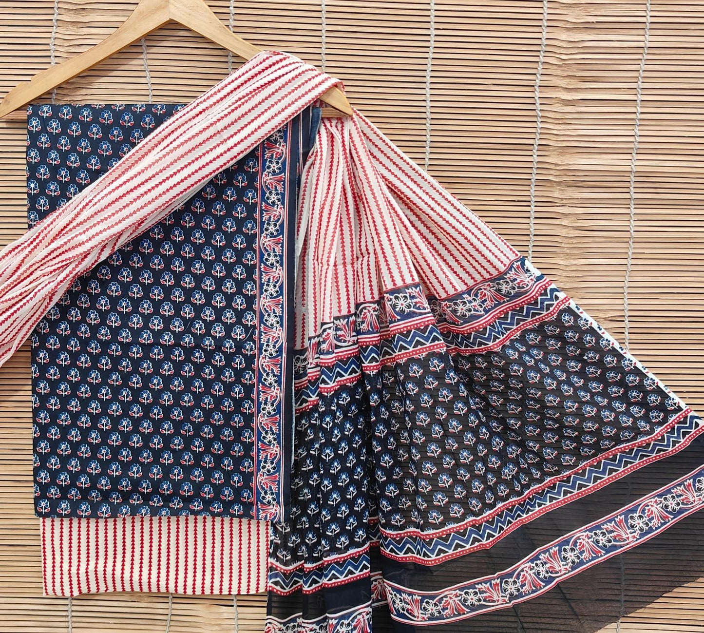 Bagrubazzar Handblock Print Cotton Suit Material Unstitched Set with Cotton Dupatta for Women