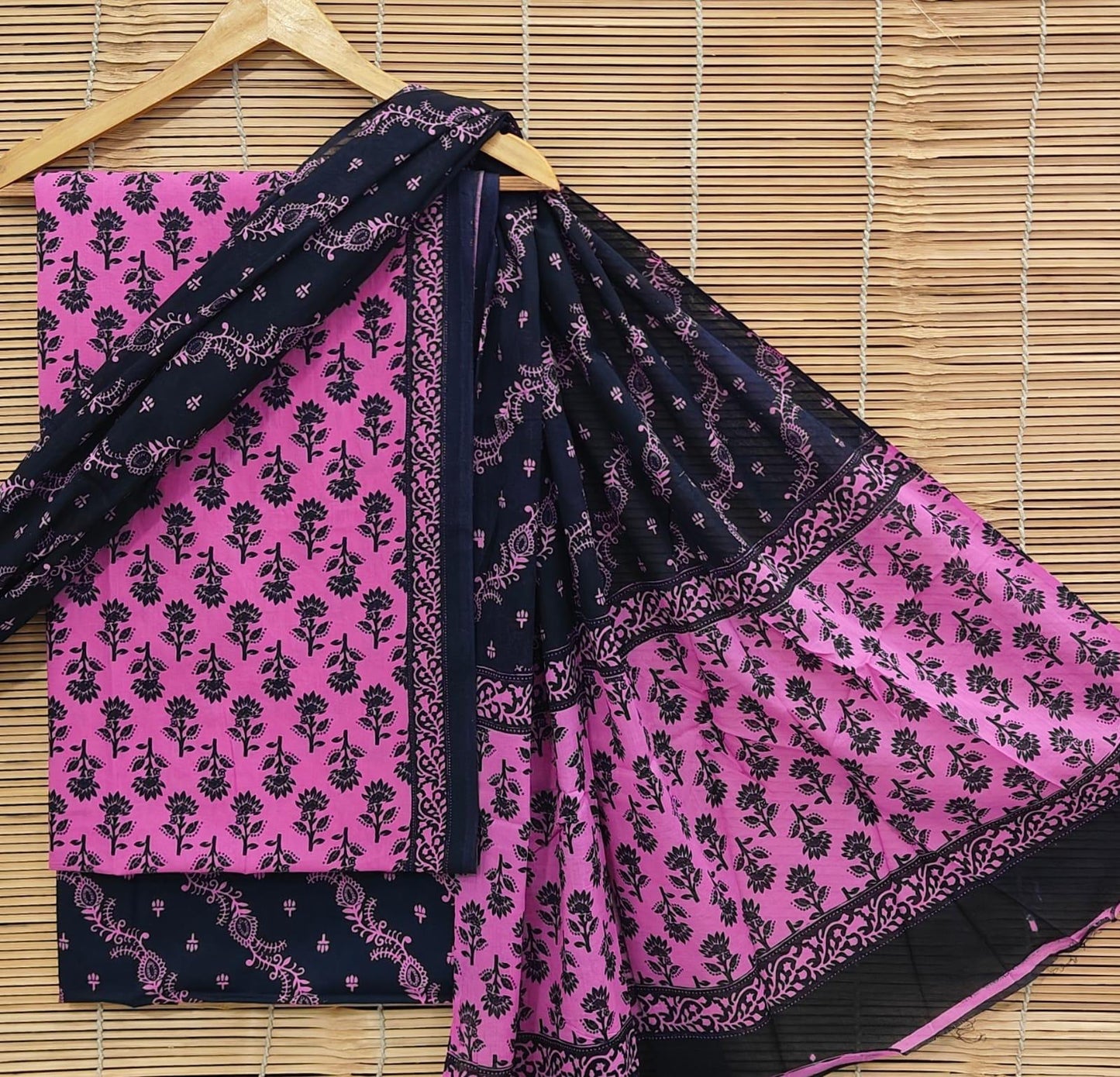 Bagrubazzar Bagru Handblock Print Cotton Unstitched Salwar Suit Set with Cotton Dupatta