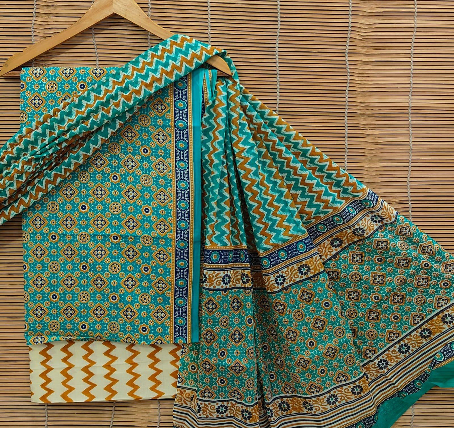 BagruBazzar | Hand Block Printed Doby Cotton Suit with Dupatta