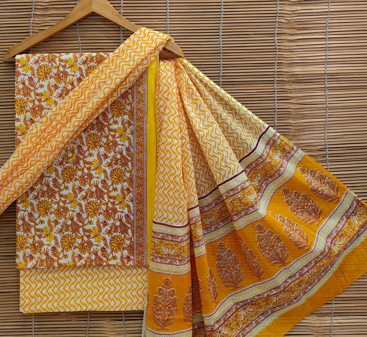 Bagrubazzar Women’s Handblock Print Cotton Suit Unstitched Set with Cotton Dupatta – Festive & Casual Wear