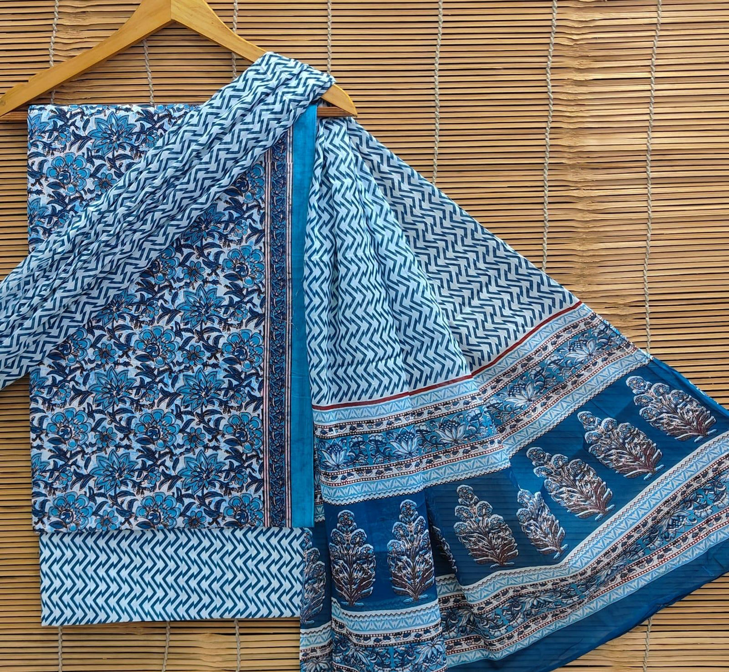 Bagrubazzar Unstiched Handblock Printed Cotton Suit With Cotton Dupatta