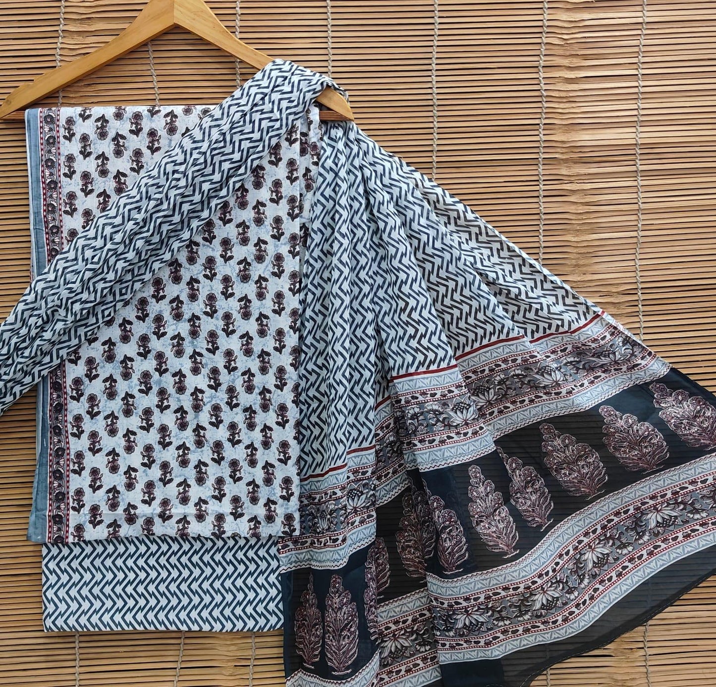 BagruBazzar | Heritage Hand Block Printed Cotton Suit With Cotton Dupatta