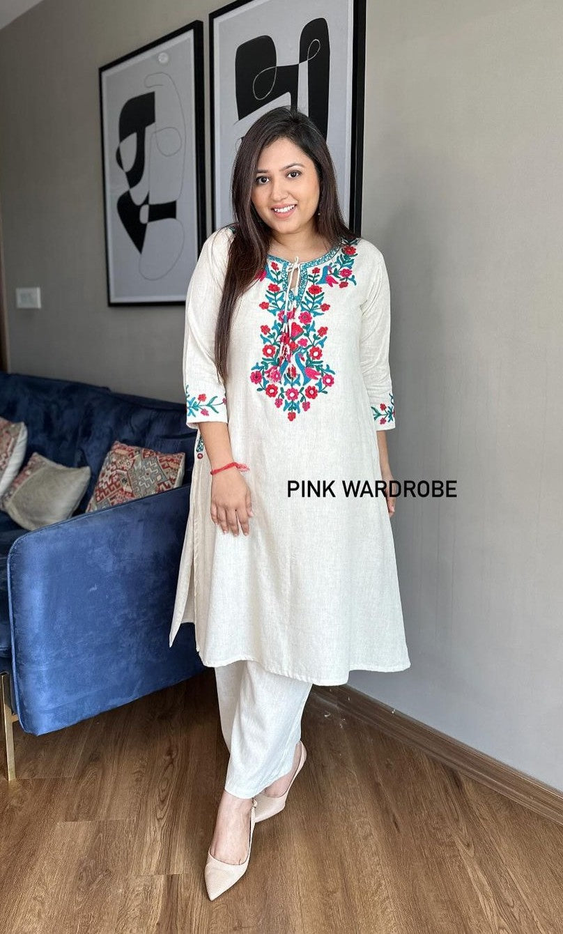 Bagrubazzar Designer Kurti Palazzo Set with Vibrant Aari Thread Detailing