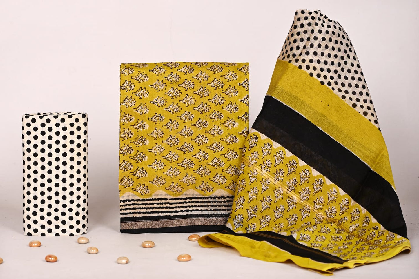Jaipur Bagru Handblock Printed Chanderi Suit Set with Dupatta (Unstitched)