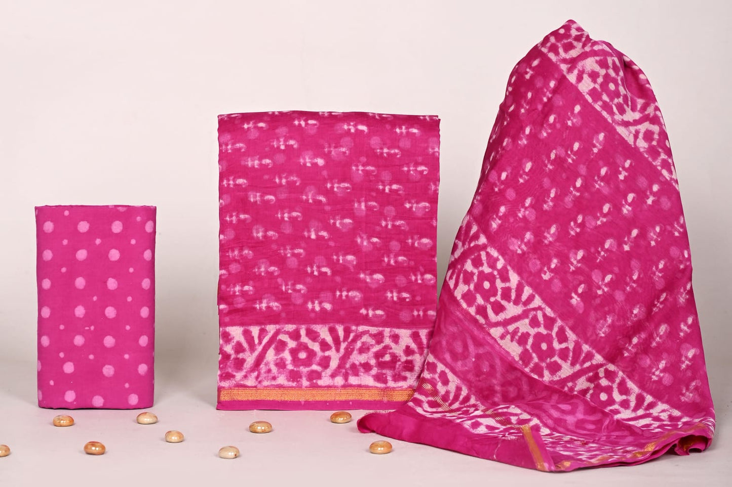 Designer Jaipur Handblock Print Chanderi Unstitched Suit Set with Dupatta