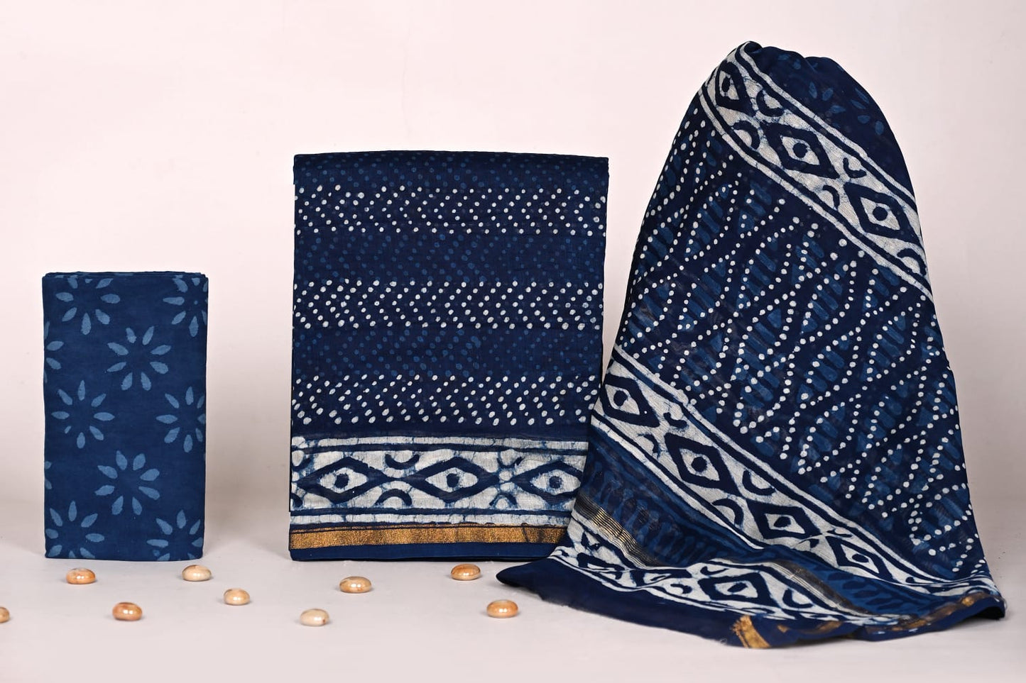 Jaipur Handblock Print Chanderi Dress Material with Dupatta for Women