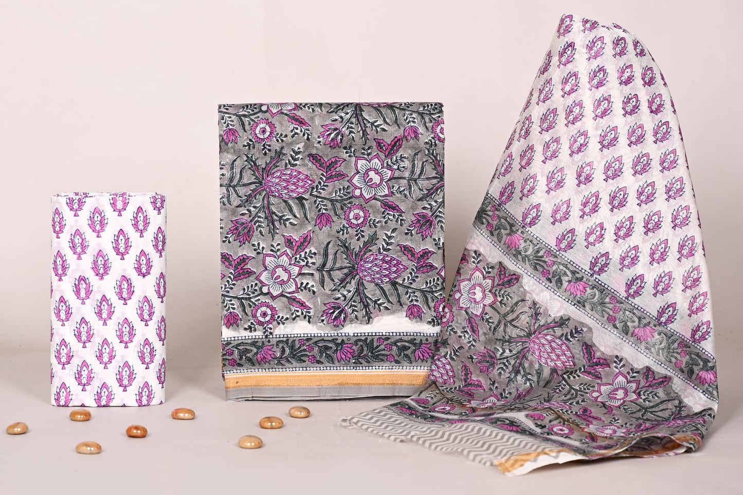 Bagrubazzar Party Wear Handblock Printed Chanderi Silk Unstitched Suit with Dupatta